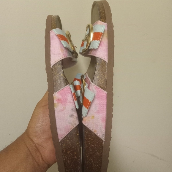 Madden Girl Women's Blue/ Orange Striped Slides SANDALS Size 9M - Picture 2 of 6